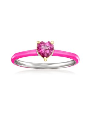 RS Pure By Ross-Simons Topaz Heart Ring With Single Diamond And Enamel - Pink