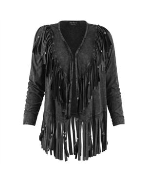 Pat Dahnke Short V Back Fringed And Feathered Jacket - Black