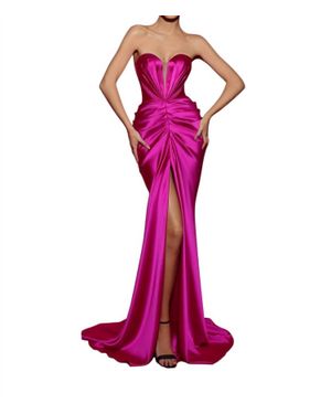 Tarik Ediz Plunging Sweetheart Satin Evening Gown - Purple