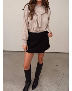 Miou Muse Crew Neck Sweater With Shoulder Draping - Natural