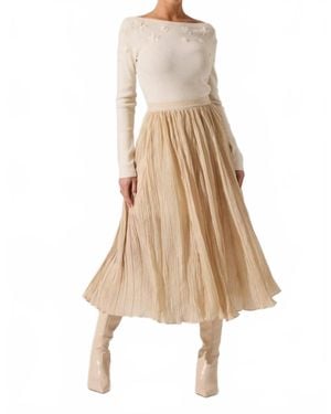 Astr Salome Pleated Flare Midi Skirt - Natural