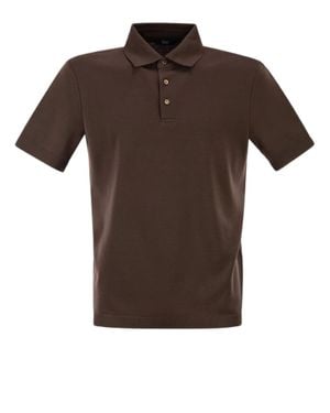 Herno Double-Layered Cotton Piqué Polo Shirt With Ribbed Detailing - Brown
