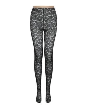 Valentino Floral Lace Tights - Gray