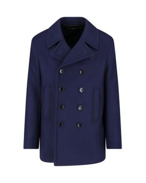 Tom Ford Tailored Wool Jacket With Calf Leather Details - Blue