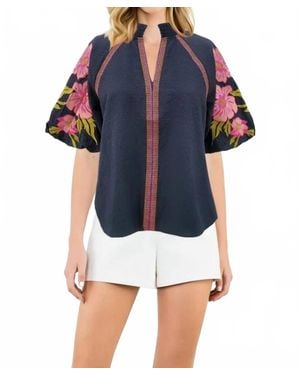 Thml Floral Embroidered Top - Blue
