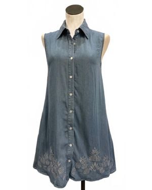 Elan Embroidered Sleeveless Denim Mini Dress - Blue