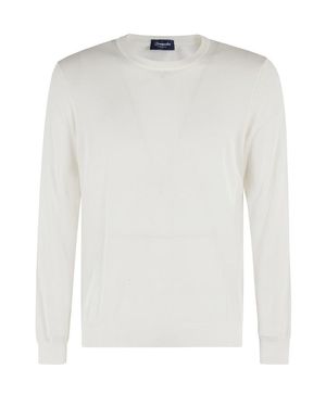 Drumohr Smooth Knit Sweater With Ribbed Cuffs - White
