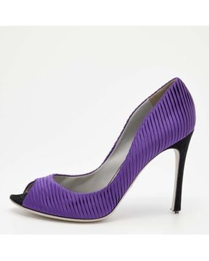 Sergio Rossi Pleated Satin Peep Toe Pumps - Purple