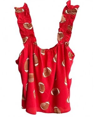 Adrienne Football Ruffle Tank Top - Red