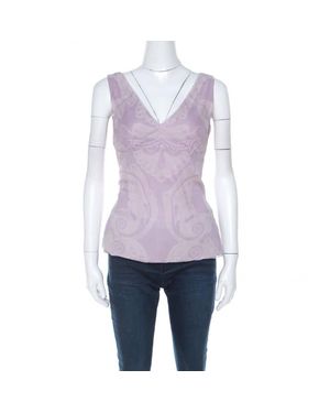 Tahari Amethyst Paisley Printed Silk Chiffon Top - Purple