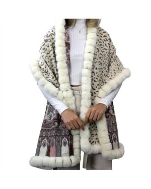 La Fiorentina Paisley/Leopard Print Wrap With Faux Trim - Gray