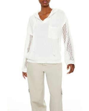 Forever 21 Open-Knit Netted Hoodie - White