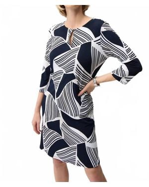 Joseph Ribkoff Silky Knit Geometric Print Dress With Keyhole - Blue