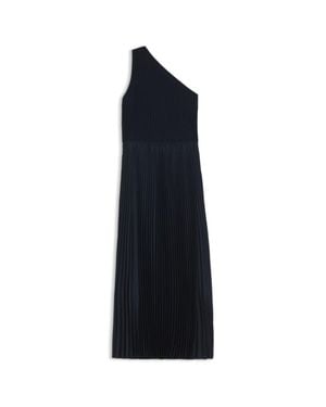 BOSS Rib-Knit One-Shoulder Dress With Pleated Skirt - Blue