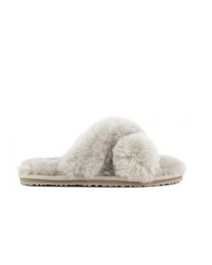 Mou Criss-Cross Double-Face Shearling Slipper - Gray