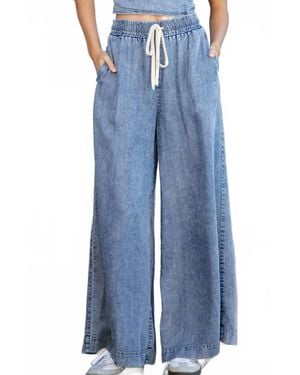 Eesome Mineral Washed Straight Leg Pants - Blue