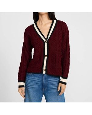 Blu Pepper Varsity Cable Knit Cardigan - Red