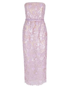 retroféte Rowena Lace Sequins Belted Polyester Midi Dress - Pink