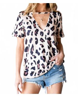 Shiying Fashion Leopard Cut Out Short Sleeve Top - Blue