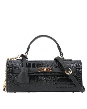 American Bee Croco Boxy Satchel Bag - Black