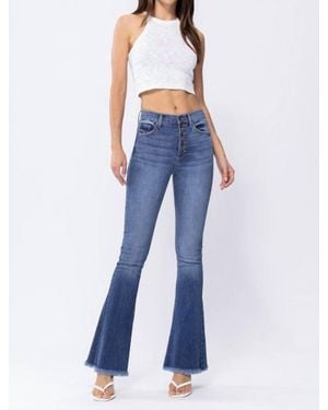 Sneak Peek Frayed Hem Bell Bottoms - Blue
