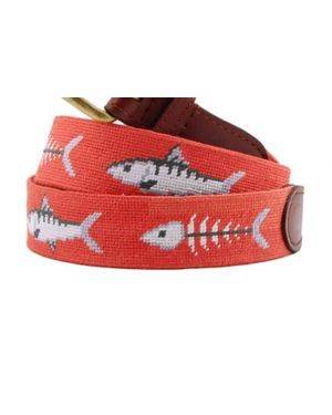 Smathers & Branson Bone Fish Needlepoint Belt - Red