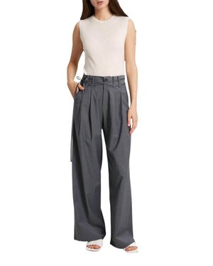Gentle Herd Wide-Leg Belted Wool-Blend Pants - Blue