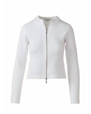 Kinross Cashmere Fitted Zip Cardigan - White
