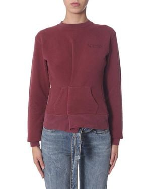 Unravel Project Asymmetrical Hem Burgundy Crew Neck Sweatshirt - Red
