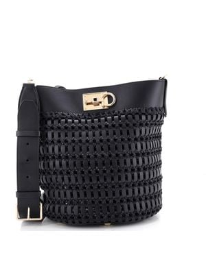 Ferragamo The Studio Bucket Bag Woven Leather - Black