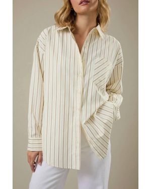 Sunday Edition Long Sleeve Stripe Over Sized Shirt - Natural