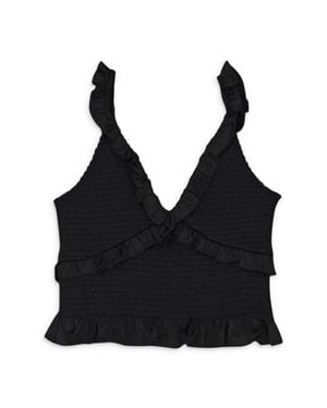 CALLIPYGIAN Satin Smocked Tank Top - Black