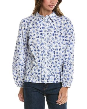 Cece Collared Pintuck Ruffle Button Down Top - Blue