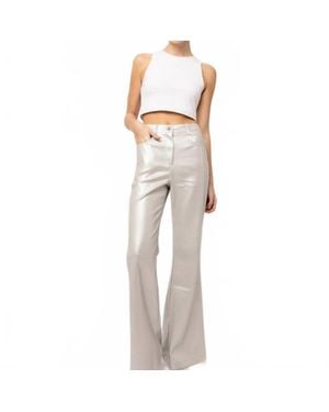 Amy Lynn Lupe Faux Leather Flared Wide Leg Matte Pants - Gray