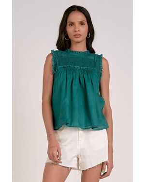 Elan High Neck Smocked Top - Green