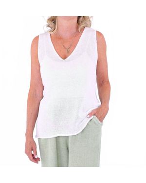 Cadenza Italy Soft V-Neck Sleeveless Top - White