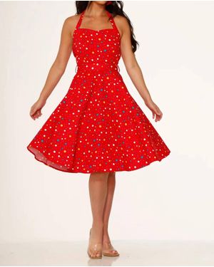 Orchid Bloom Halter Swing Dress - Red