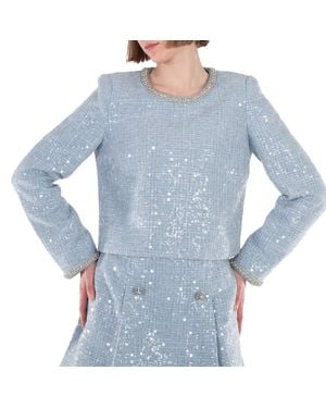 Self-Portrait Self Portrait Sequin Boucle Long-Sleeve Top - Blue