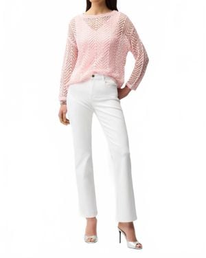 Joseph Ribkoff Sequined Open Knit Sweater Top - White