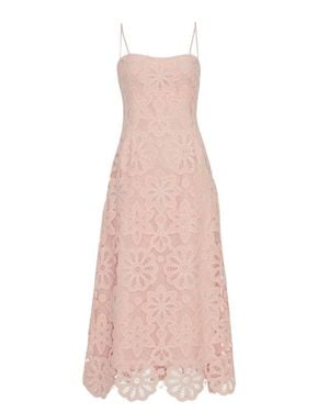 Lela Rose Floral Lace Midi Dress - Pink
