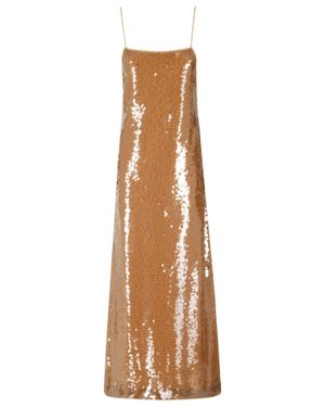 Alberta Ferretti Sequin-Embellished Spaghetti Straps Midi Dress - Natural