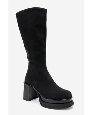 Prologue Shoes Carm Nubuck Platform Mid Calf Boot - Black