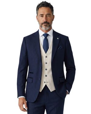 Paul Andrew Check Blazer Cream Waistcoat Wedding 3 Piece Suit - Blue