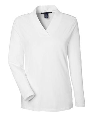 Devon & Jones Raleigh Shawl Collar Knit Top - White