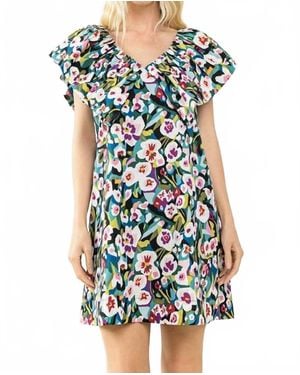 TCEC Pansy Petals Ruffle Dress - Blue