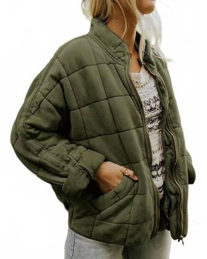 Sweet as a Peach Quilted Zip-Up Jacket - Green