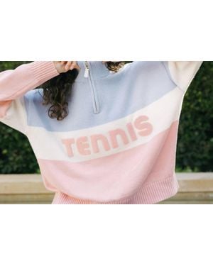 Ellsworth & Ivey Tennis Colorblocked Quarter Zip Sweater - Black