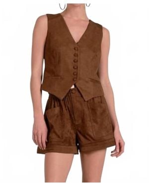 Elan Suede V-Neck Vest - Brown