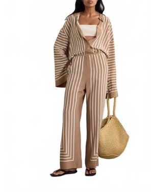 TOTEME Wide-Leg Pants And Button-Down Top Striped Silk-Crepe Set - Natural