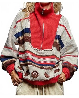 Pol Long Sleeve Quarter Zip Sweater - Red